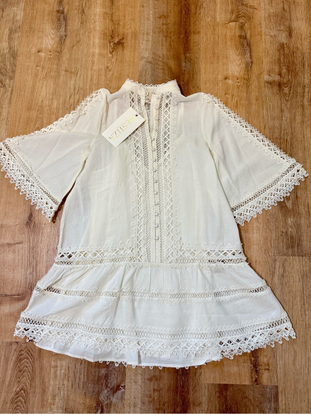 Vizio Cream Lace-Trim Mini Dress
